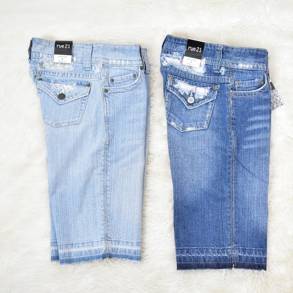 Rue 21‎ Distressed Denim Skimmer Cropped Jeans Sz 0